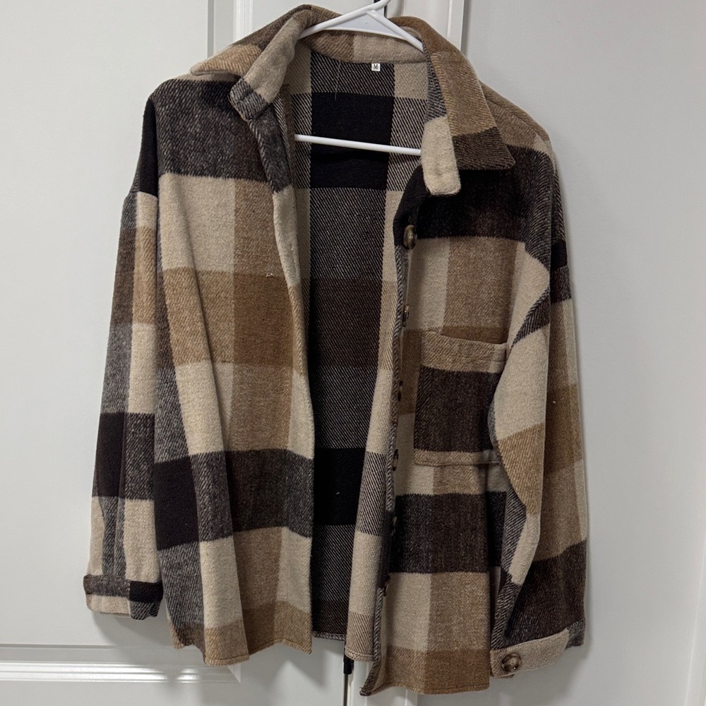 Plaid women’s shacket  in Brown and Black
